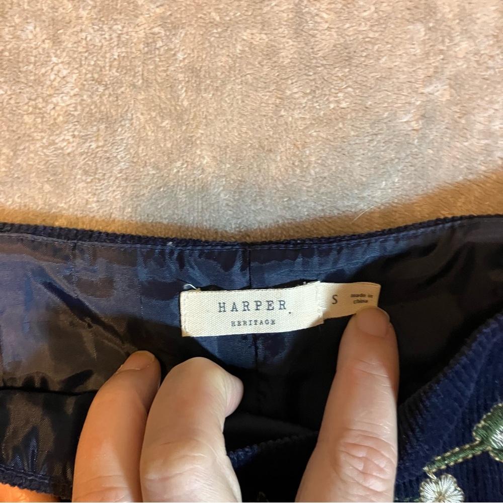 Harper Skirt‎ S Knee Length Blue Floral Embroidered Corduroy Lined Boho Academia - Picture 5 of 7